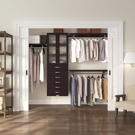 John Louis Home Solid Wood Walk-In Closet System with 6 Drawers and Glass Doors Espresso JLH-286